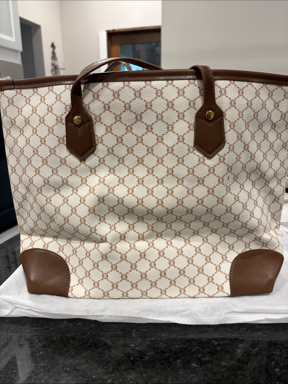 Brown and Cream Patterned Tote Bag New